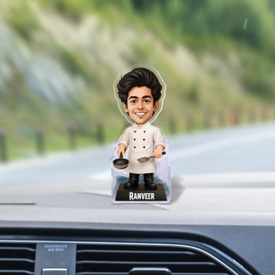 Personalized Male Chef Bobblehead Caricature Standee Custom with Face Cutout with Name Unique Cooking Gift for Professionals and Home Cooks, Multicolor Battery Powered Moving Head